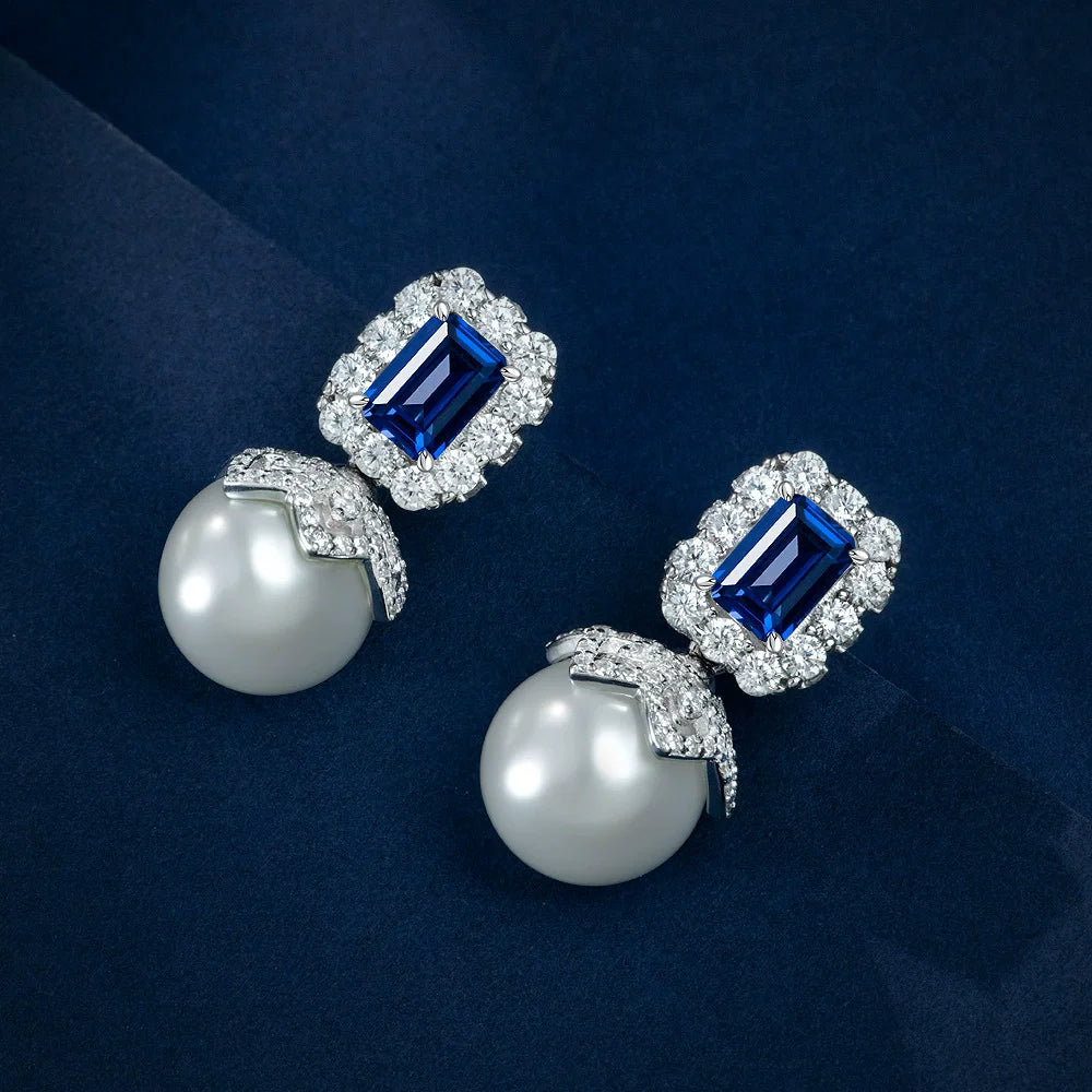 WUIHA 925 Sterling Silver Sapphire Emerald Ruby Pearls High Carbon Diamonds Wedding Engagement Drop Dangle Earrings Fine Jewelry