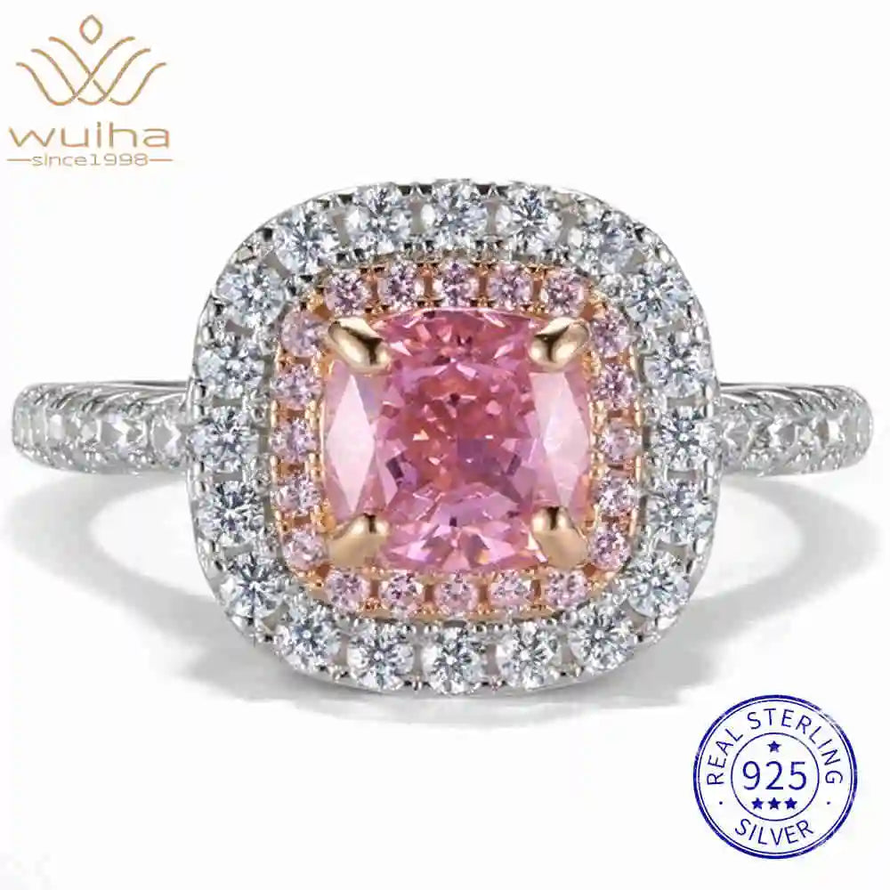 WUIHA 925 Sterling Silver Cushion Cut Lab Sapphire Citrine High Carbon Diamonds Gemstone Wedding Engagement Ring Fine Jewelry