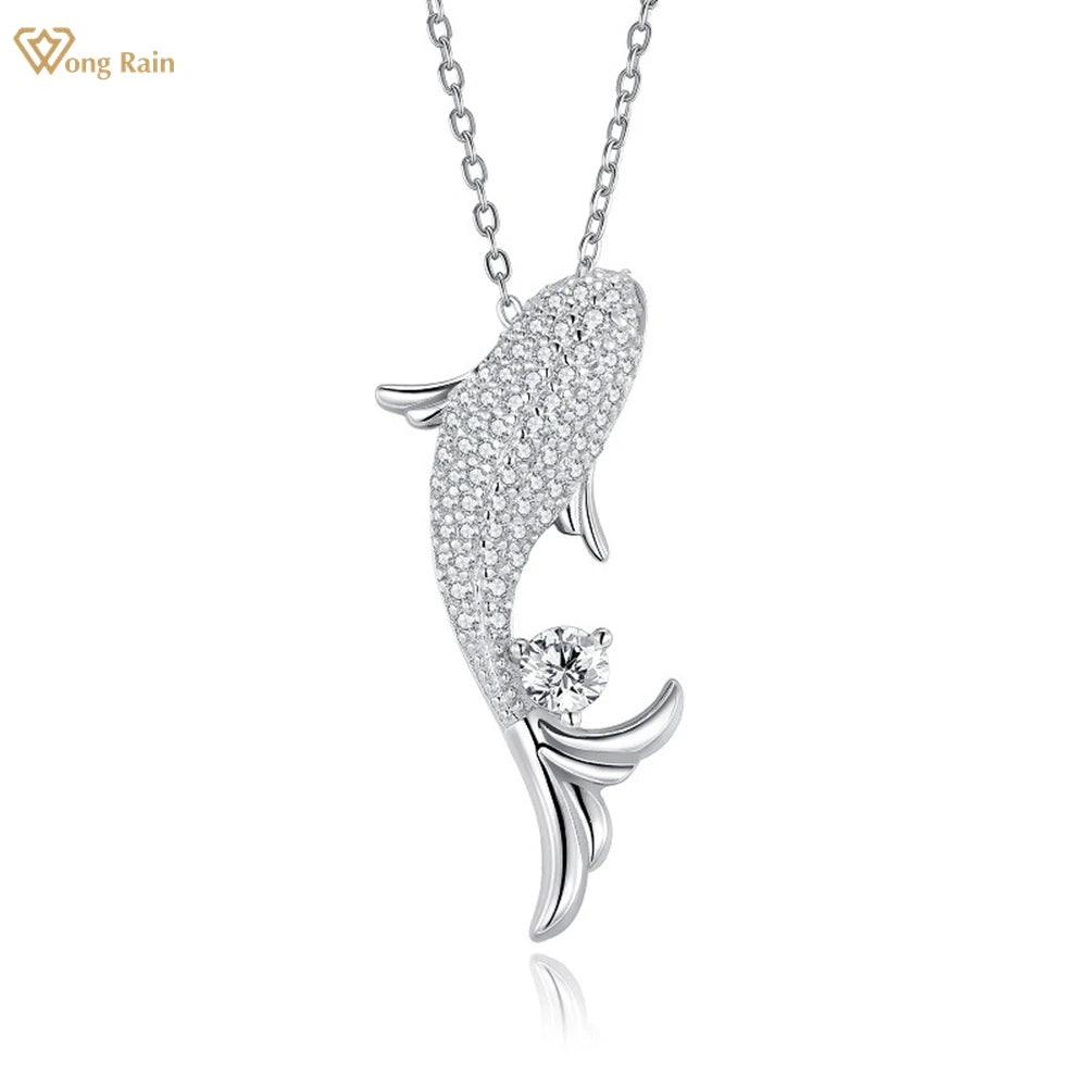 Wong Rain Sparkling 925 Sterling Silver VVS1 3EX D Color Real Moissanite Diamond Gemstone Carp Pendant Necklace Fine Jewelry GRA