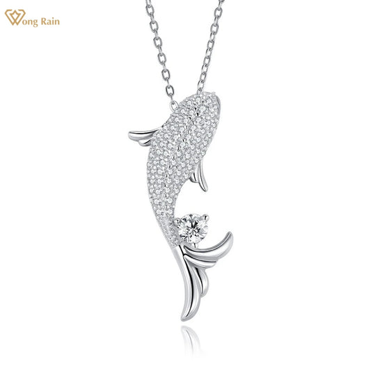 Wong Rain Sparkling 925 Sterling Silver VVS1 3EX D Color Real Moissanite Diamond Gemstone Carp Pendant Necklace Fine Jewelry GRA