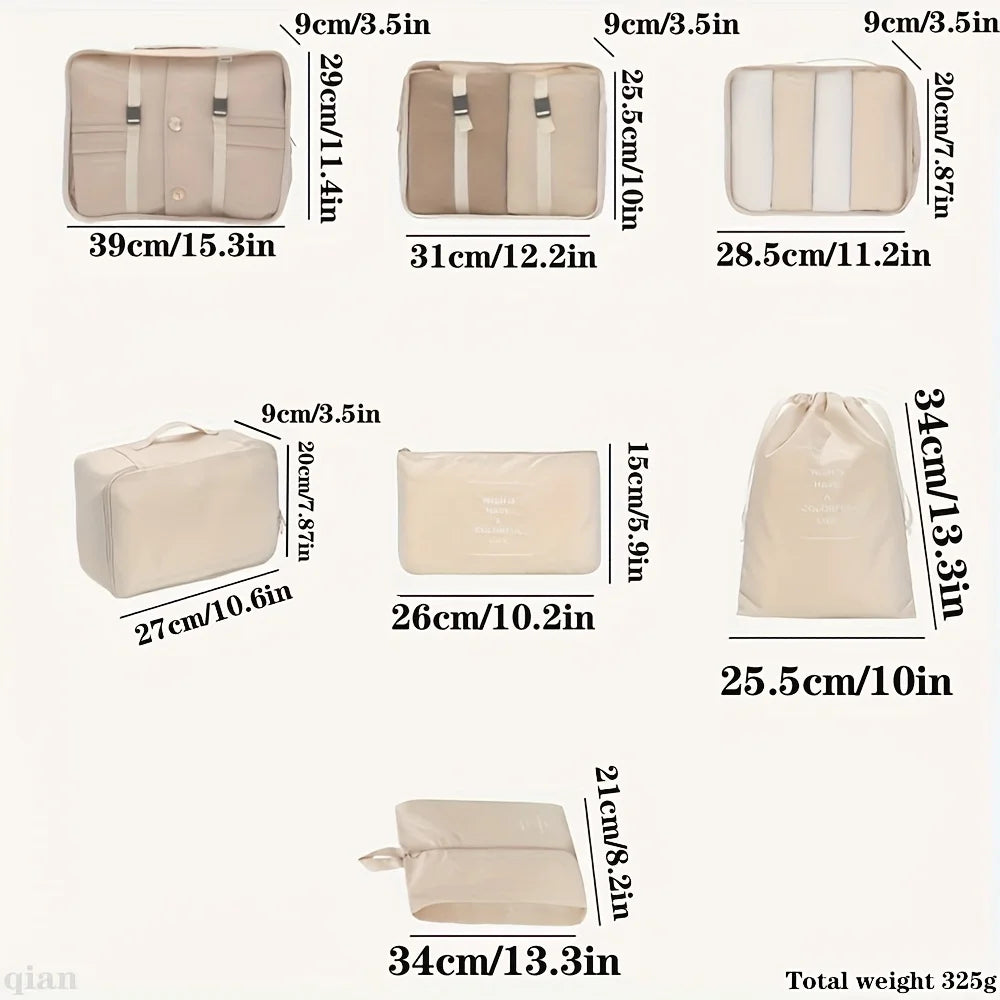 7-piece large-capacity travel storage bag set, portable packing organizers for classified storage of clothes, pants and socks