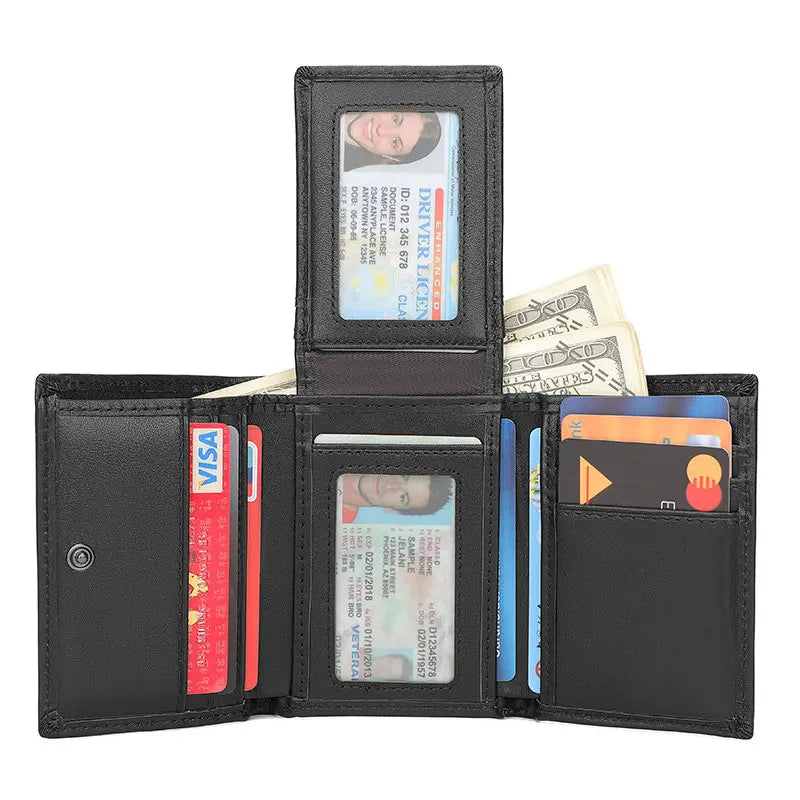 GENODERN Short Trifold Men Wallet with Multi Card Holder Fashion Wallet for Men RFID Blocking Wallet Anti Scanning Leather Purse