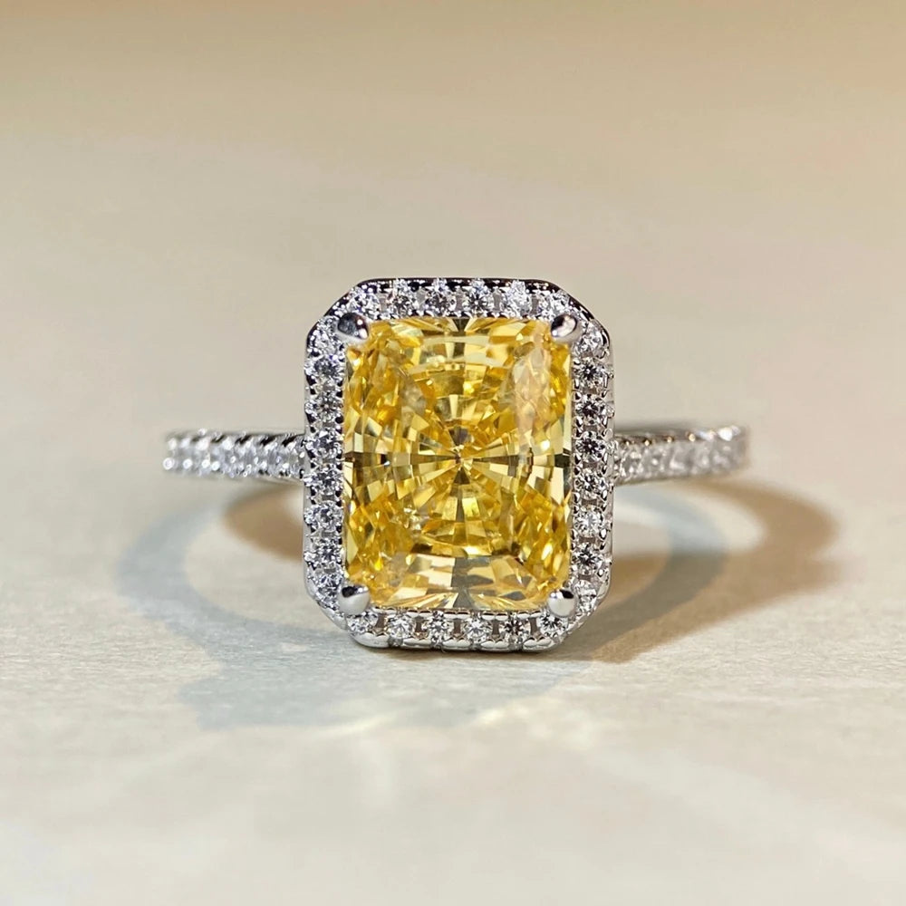 Wong Rain 925 Sterling Silver Radiant Cut 7*9MM Lab Sapphire Emerald Citrine Gems Wedding Engagement Ring for Women Fine Jewelry