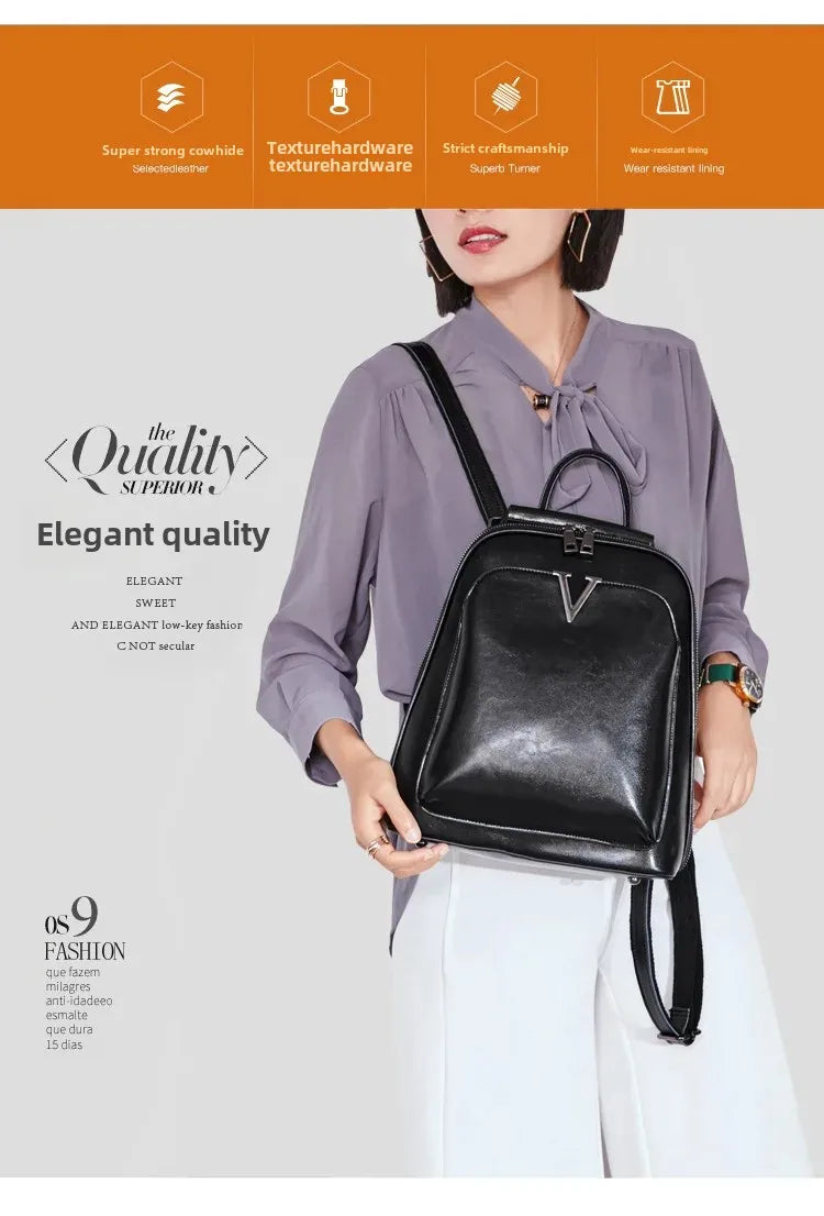 Fashionable High-Quality Leather Women's Backpack Casual Multifunctional Large Capacity Hot Sale Of The Season New Style Double