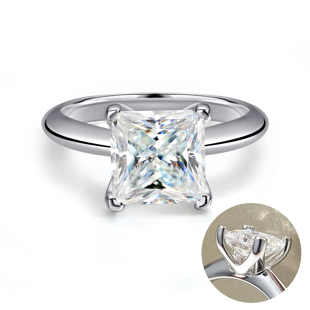 1/2/3/4 Carat Princess Cut Moissanite Engagement Ring with GRA Solitaire Diamond Wedding Promise Bands for Women Fine Jewelry