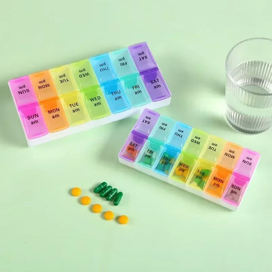 Weekly Portable Travel Pill Cases Box 7 Days Organizer 14 Grids Pills Container Storage Tablets Drug Vitamins Medicine Fish Oils