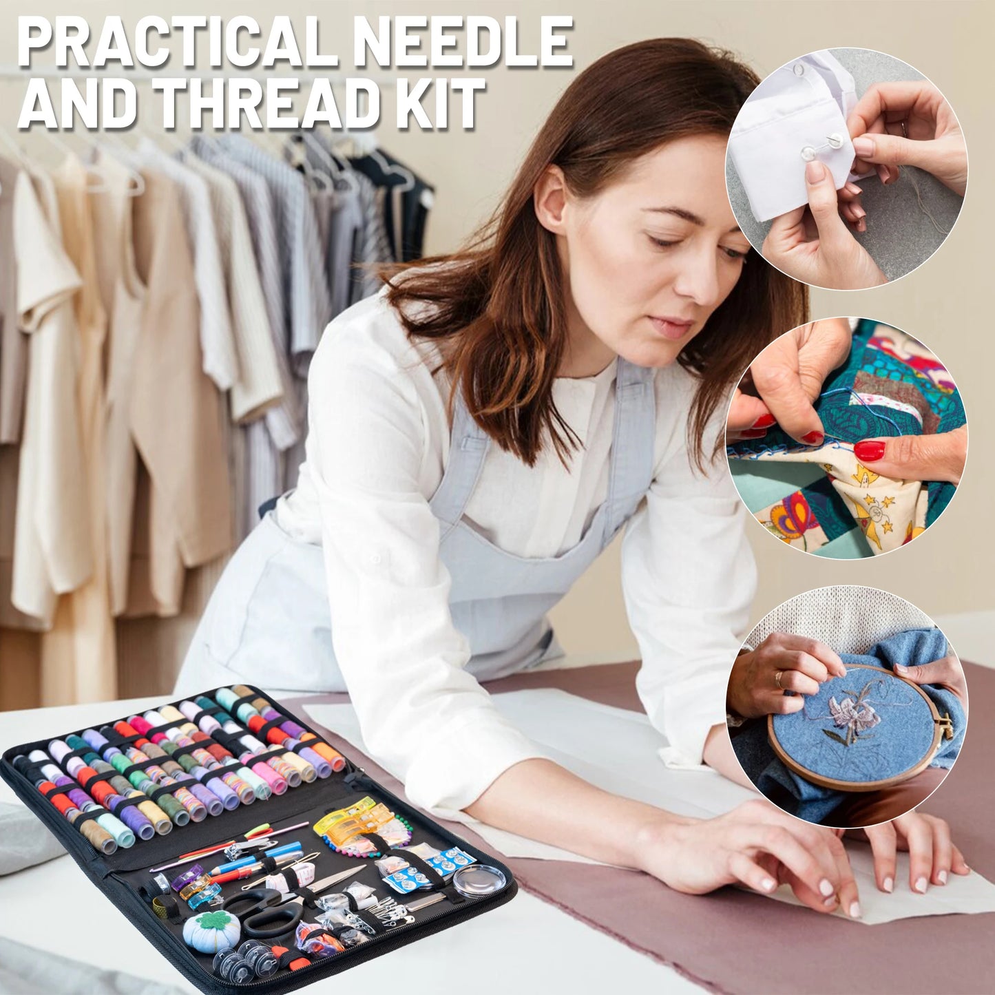 Professional Complete Sewing Kit with Threads Needles Scissors Tape Measure Buttons Portable Travel Sewing Case for DIY Repairs