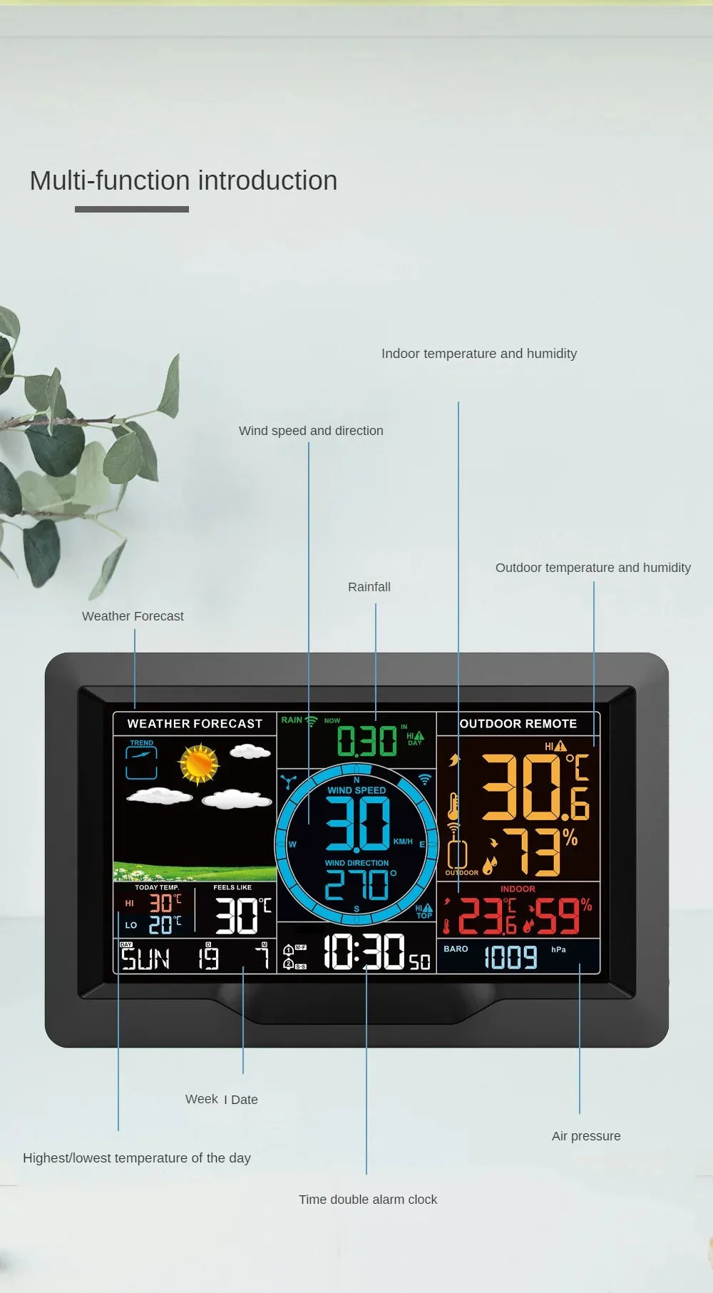 No wiring required Multifunctional Weather Station Temperature Humidity Wind Speed and Rainfall Detection Weather Forecast Clock