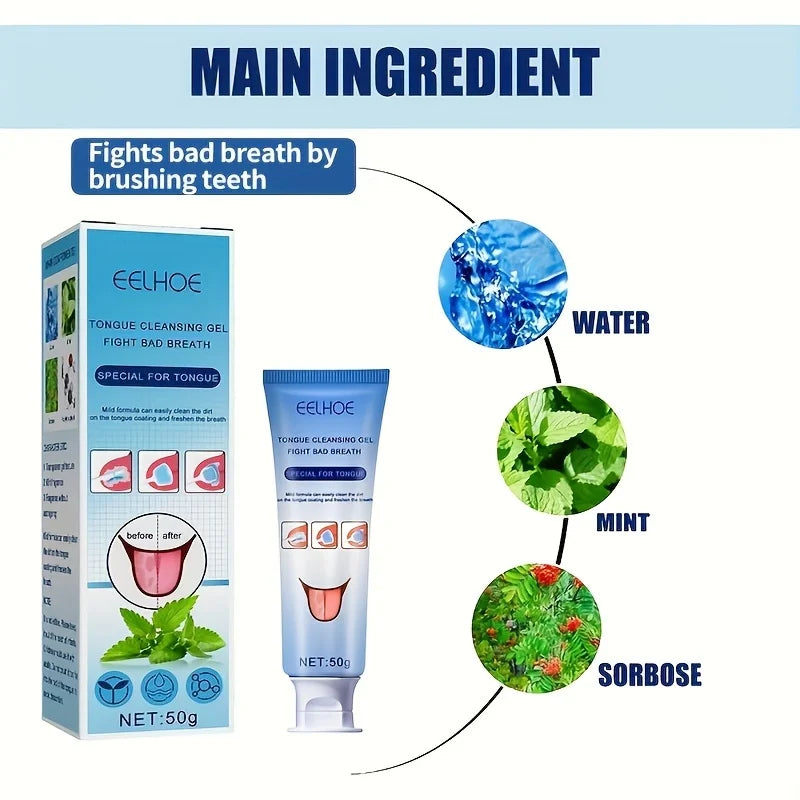 Tongue Cleansing Gel With Brush, Tongue Cleaning, Mouth Care, And Freshen Your Oral Hygiene 50g(1. 76oz)