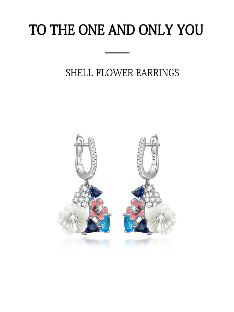LAYA Earrings For Women White Shell Flower Shining Zircon Handmade Enamel Engagement Romantic Wedding Trendy Party Fine Jewelry