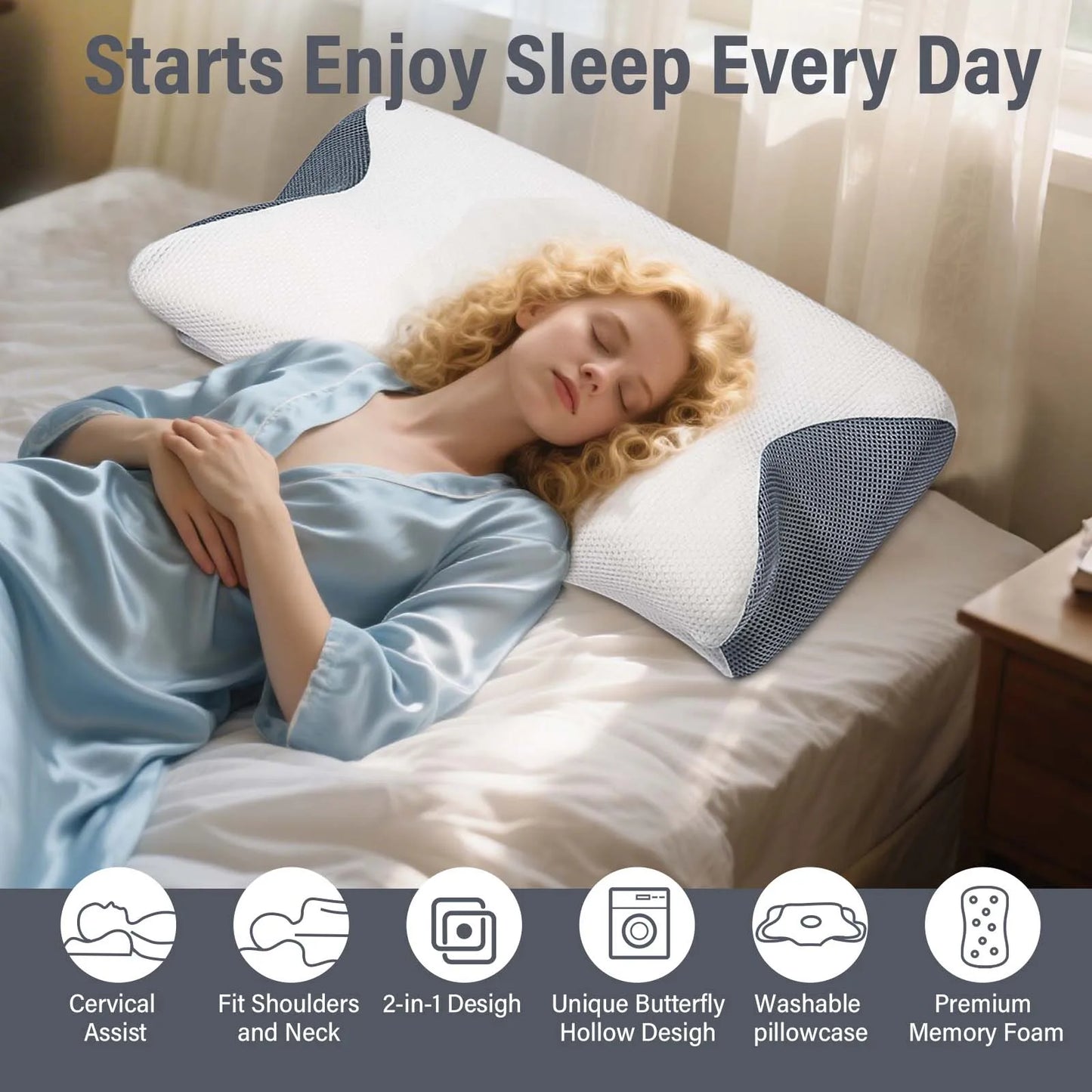 1 pcs Memory Foam Bed Orthopedic Pillow Neck Protection Slow Rebound Memory Pillow Butterfly Shaped Health Cervical Neck