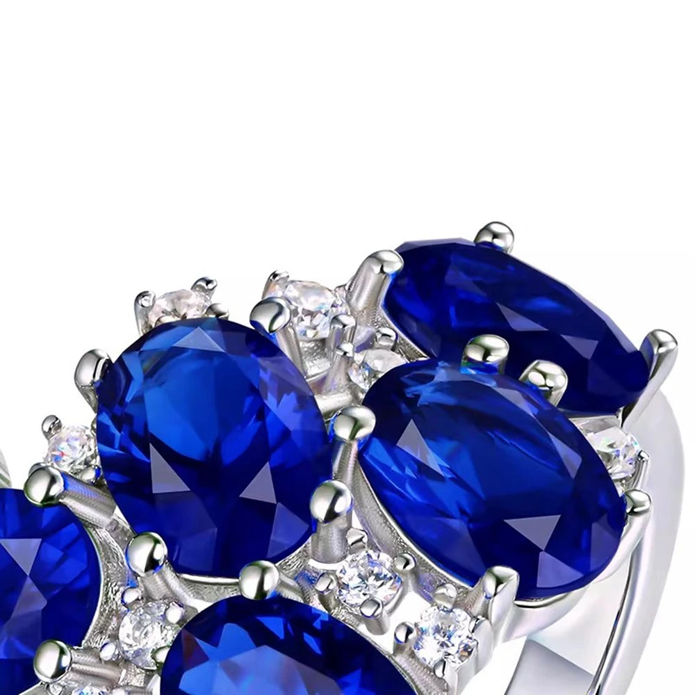 Wong Rain 925 Sterling Silver Oval Cut 5*7.2 MM Sapphire High Carbon Diamond Gems Ring for Women Fine Jewelry Anniversary Gifts