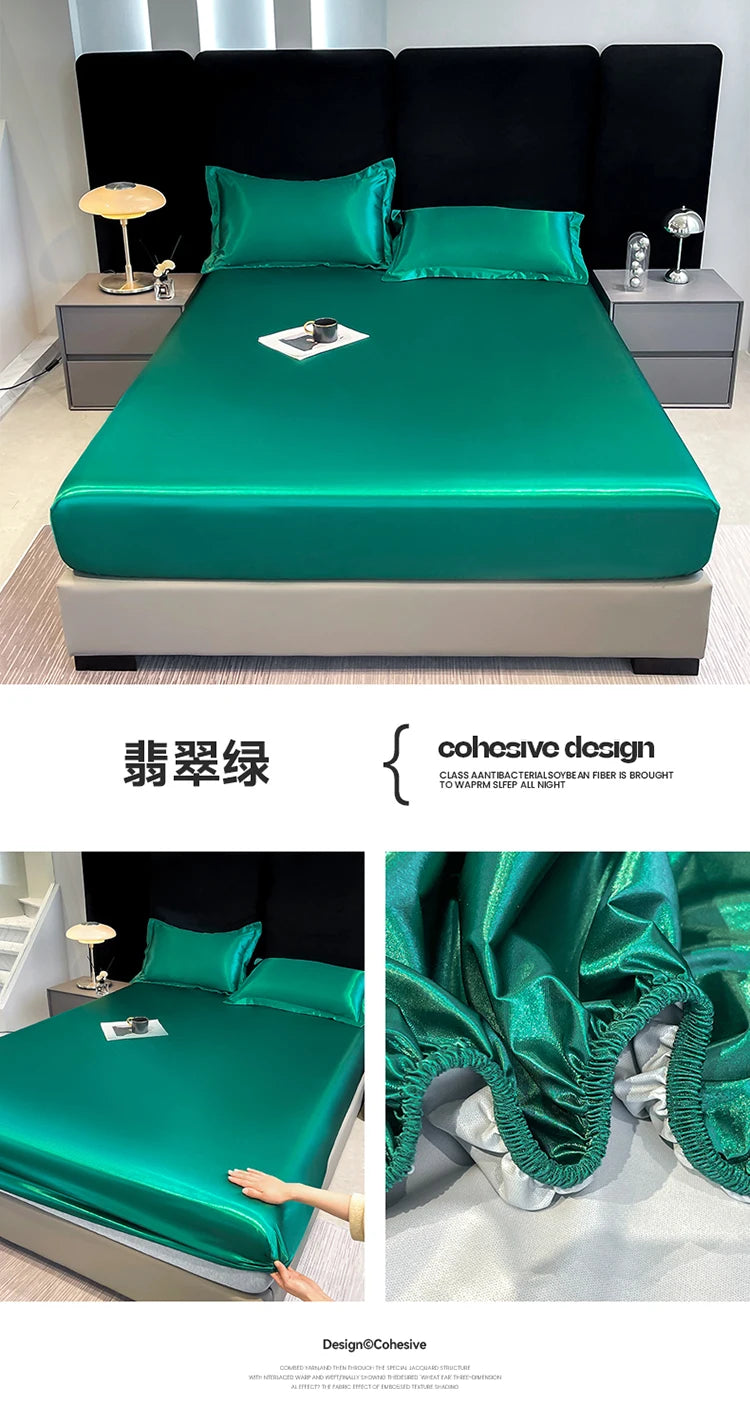 Summer Satin Waterproof Couple bed Fitted Sheet Double bed sheets Mattress Cover Bed linen protector single Queen NO Pillowcase
