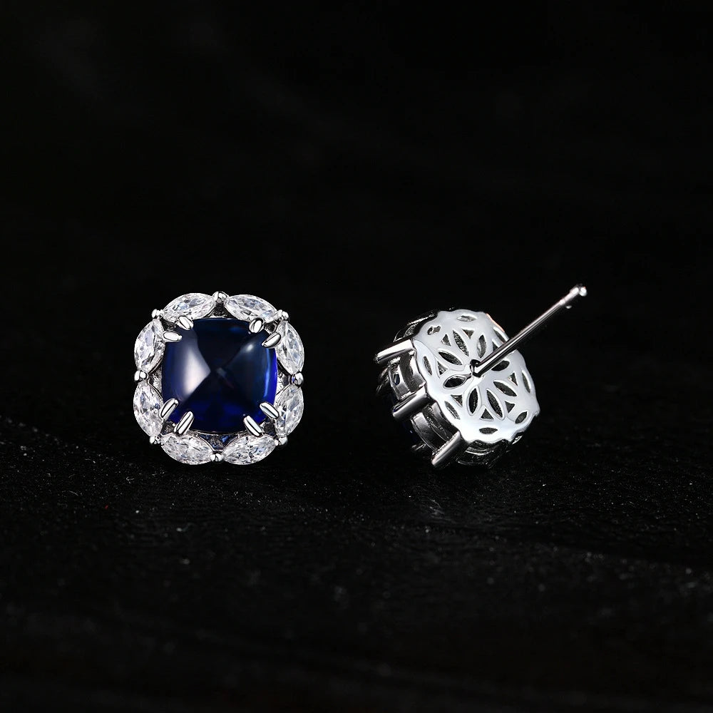 Wong Rain Vintage 100% 925 Sterling Silver Sugar-loaf Cut Sapphire High Carbon Diamond Gems Vintage Earrings Ear Studs Jewelry