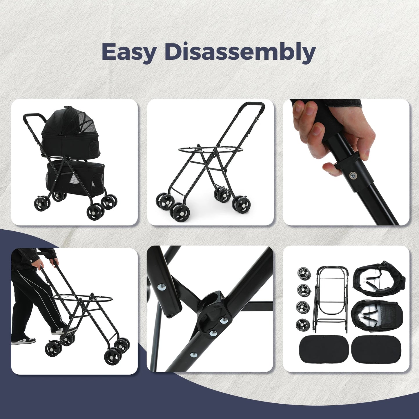 Foldable Pet Stroller 4-Wheel Dog Travel Stroller Pushchair Jogger with Storage Basket for Puppy Cat Pet Suplies Outdoor