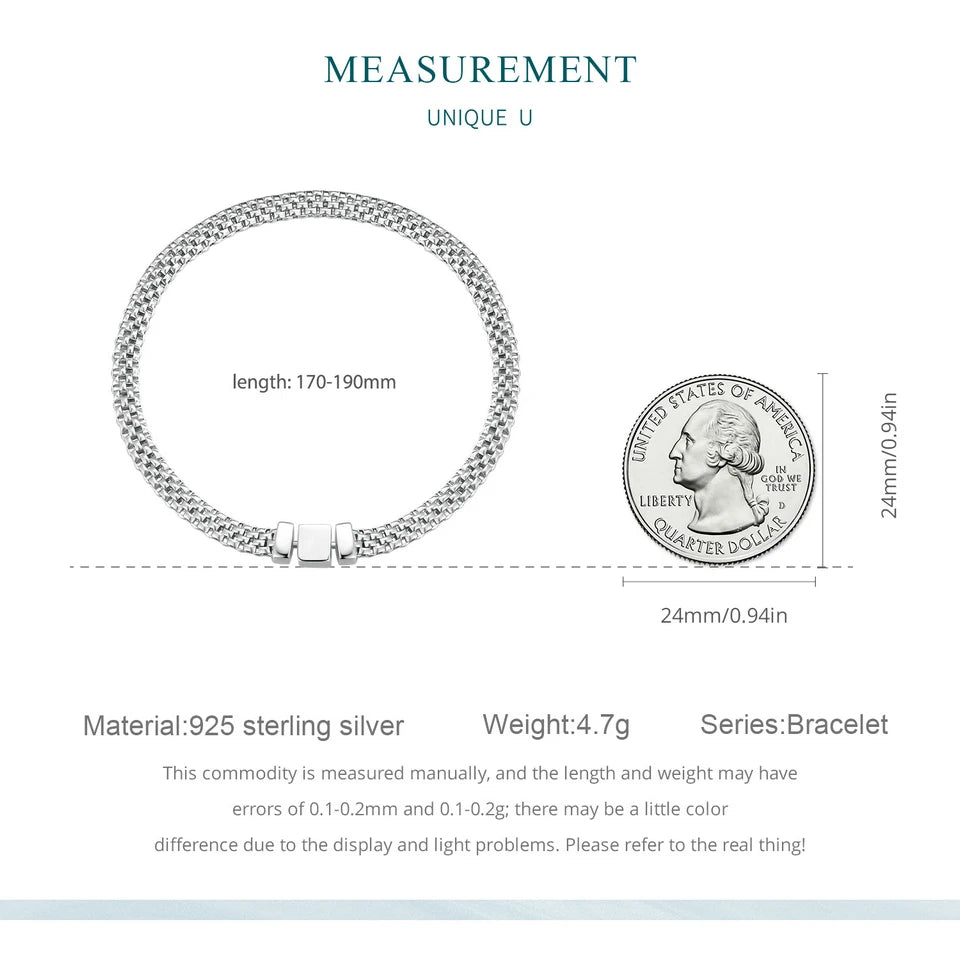 WOSTU 925 Sterling Silver European Simple Knitted Mesh Bracelets For Women Fashion Chain Luxury Wrist Jewelry Wedding Gift B124