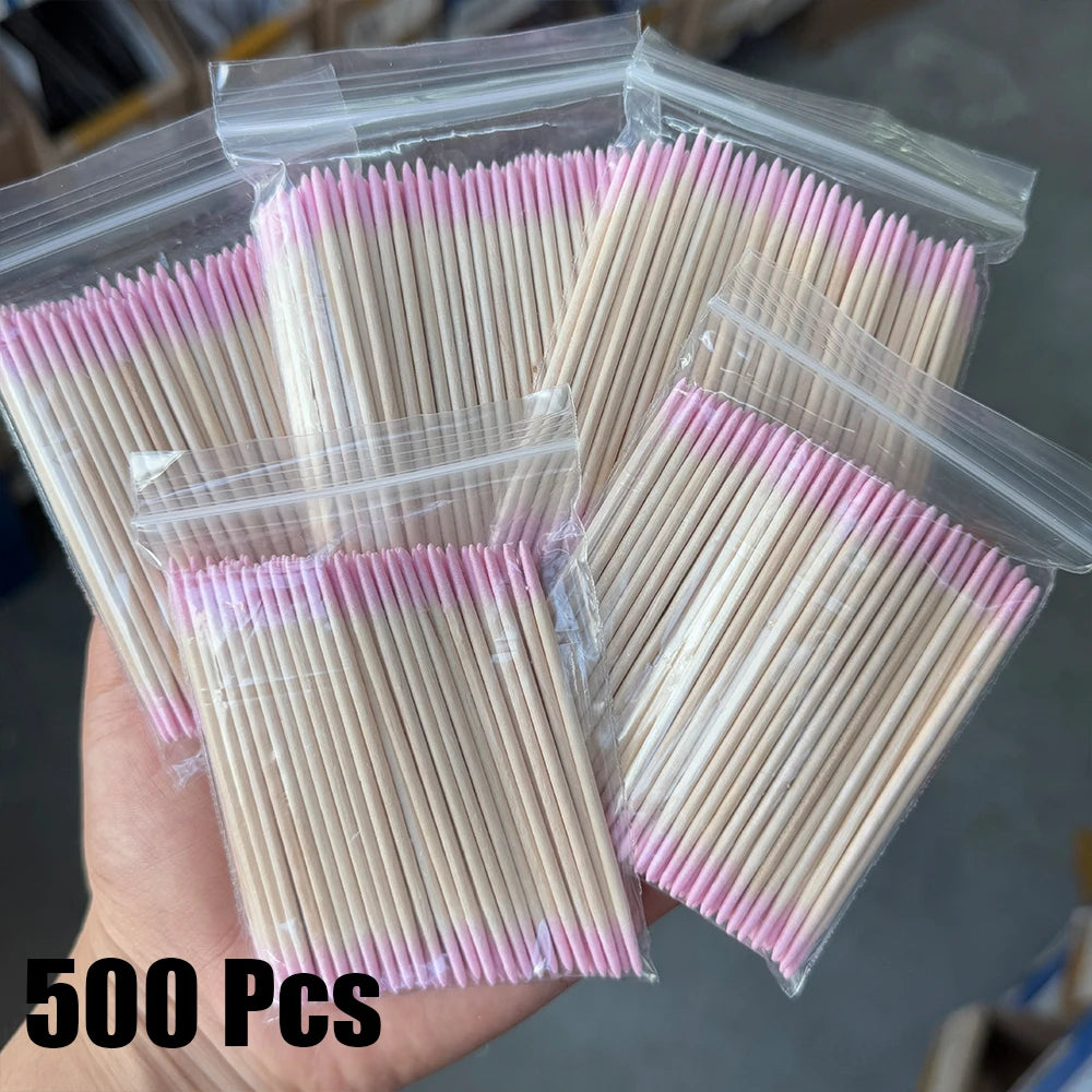 400pcs Pink Double Head Nail Art Cuticle Pusher Remover 7CM Orange Wood Sticks Cotton Swab Clean Tool for Nail Rhinestone Makeup