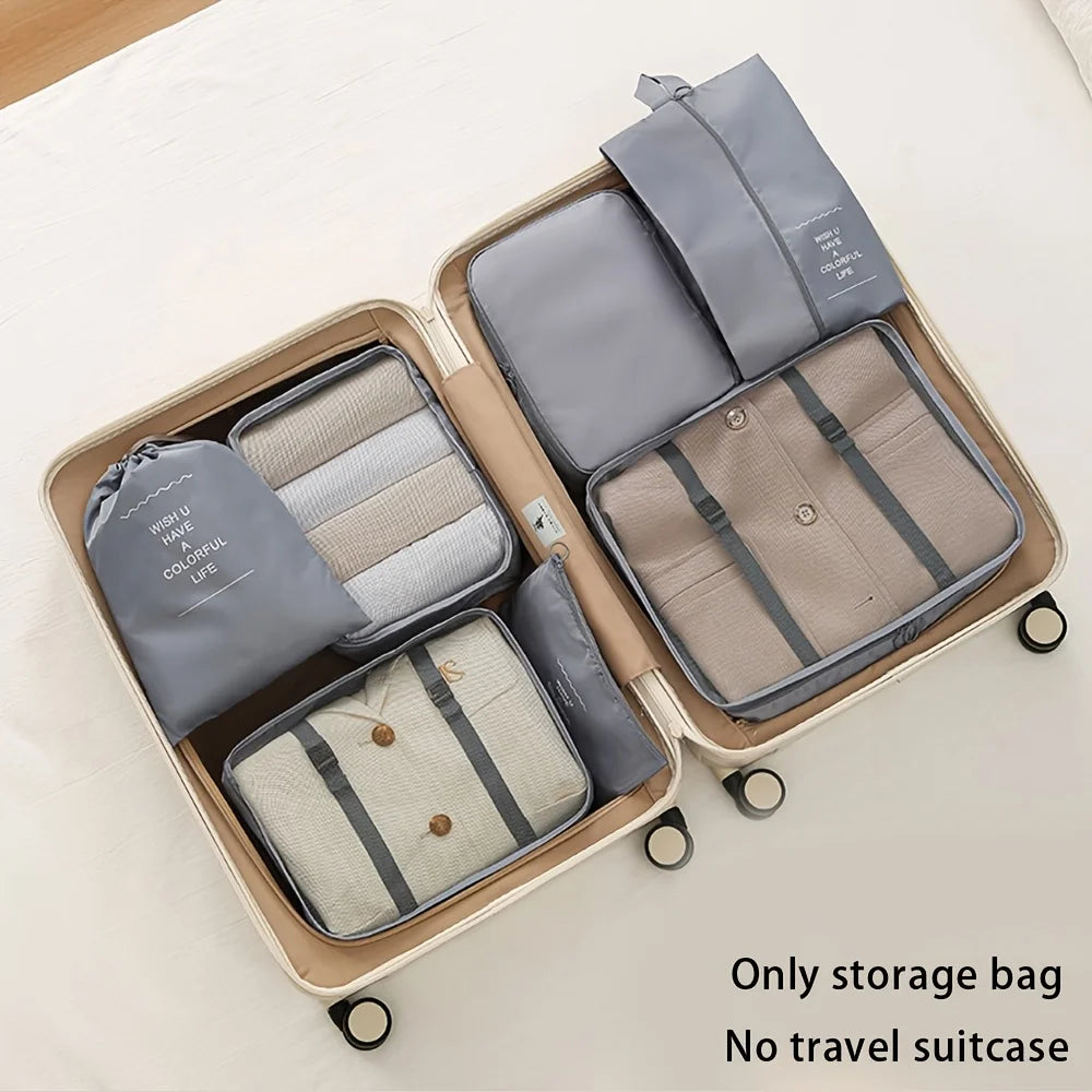 7-piece large-capacity travel storage bag set, portable packing organizers for classified storage of clothes, pants and socks