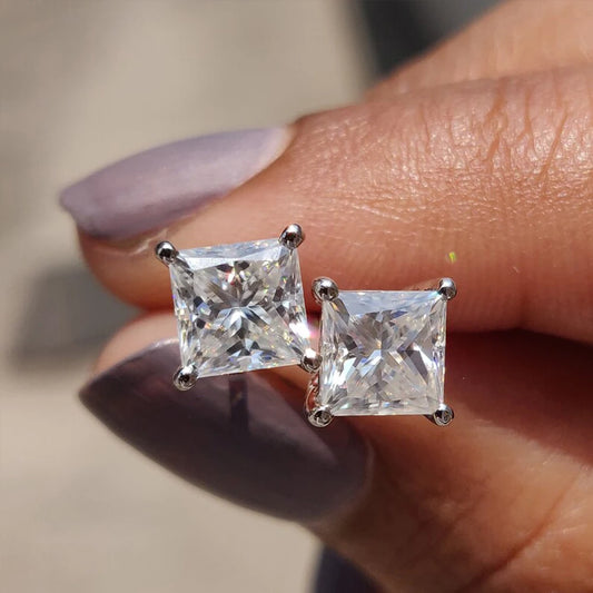 2Carat Princess Cut Moissanite Stud Earrings for Women Men 925 Sterling Silver Square Lab Diamond Classic Ear Studs Jewelry Gift