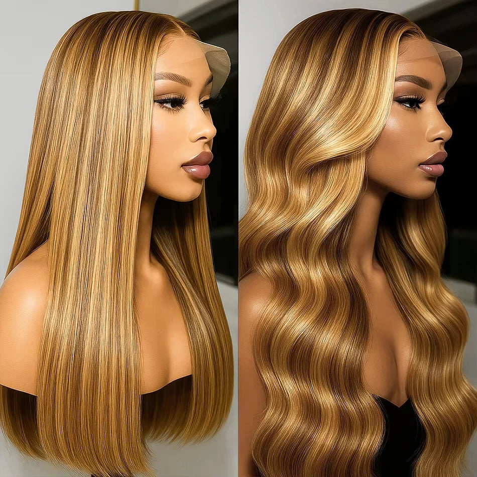 200% Highlight Wig Human Hair 13x4 Straight Lace Front Human Hair Wigs PrePlucked 4/27 Colored Brazilian Hd Lace Frontal Wig