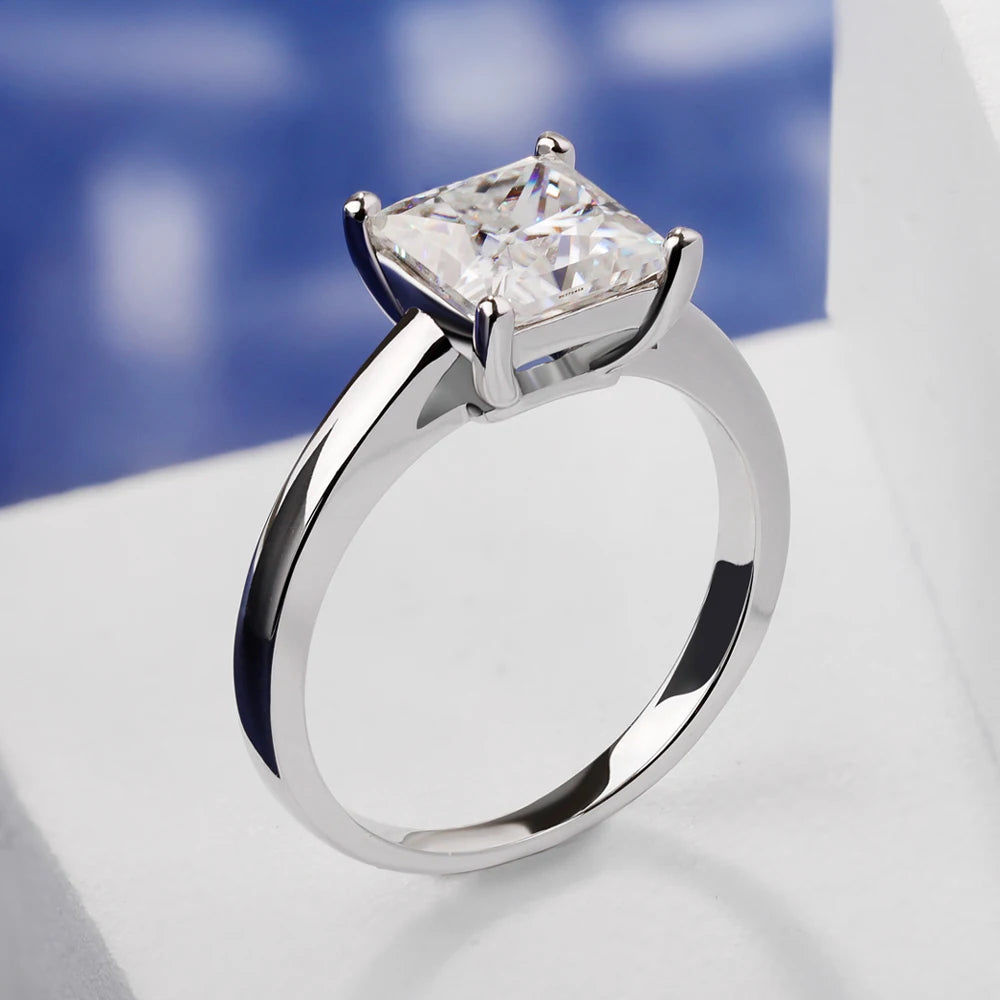 1/2/3/4 Carat Princess Cut Moissanite Engagement Ring with GRA Solitaire Diamond Wedding Promise Bands for Women Fine Jewelry