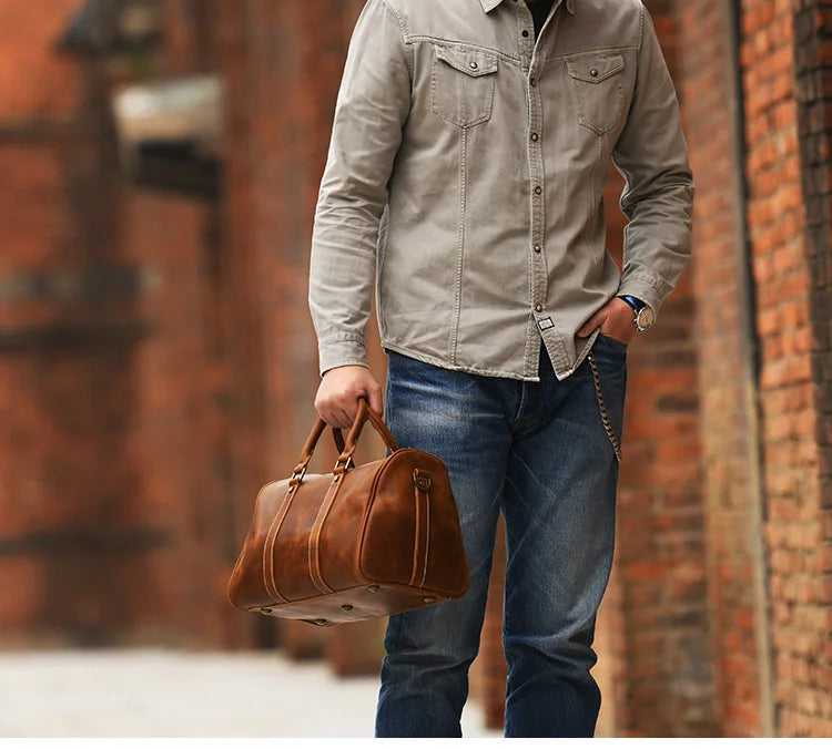 GURO Retro Higher Quality Cowhide Travel Bags  Men's Genuine Leather Handbag Women Luxury Weekend Fitness Bag Short Trip Luggage