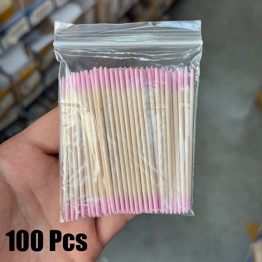 400pcs Pink Double Head Nail Art Cuticle Pusher Remover 7CM Orange Wood Sticks Cotton Swab Clean Tool for Nail Rhinestone Makeup