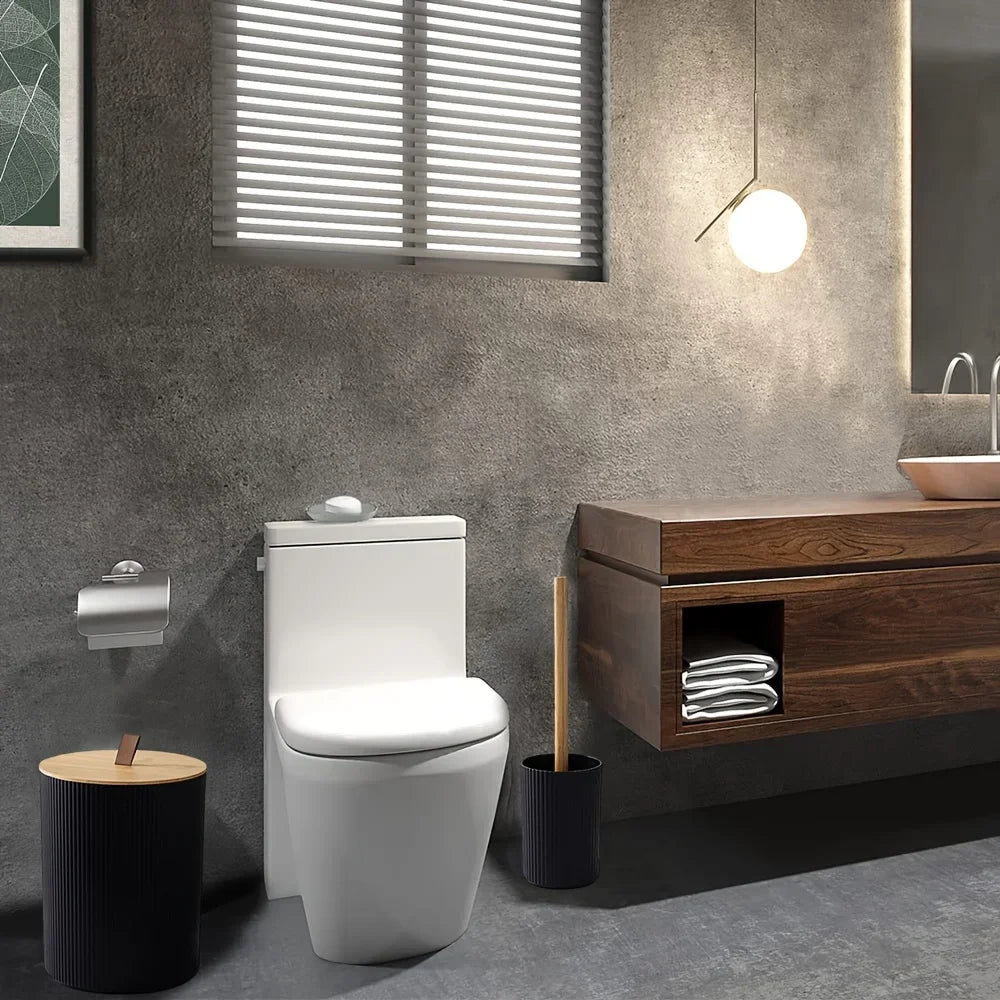 Set 6 Pieces Soap Dispenser Box Toilet Brush Lotion Bottle Trash Can Bamboo Plastic Bathroom Storage Set Toothbrush Cup Holder