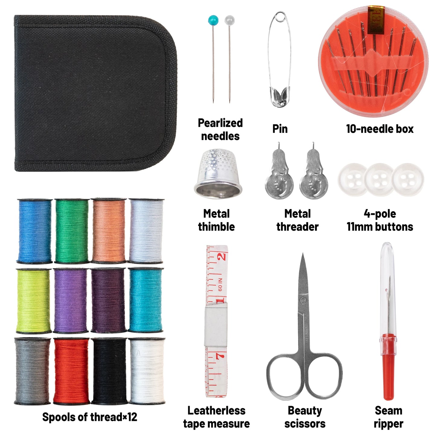 Professional Complete Sewing Kit with Threads Needles Scissors Tape Measure Buttons Portable Travel Sewing Case for DIY Repairs