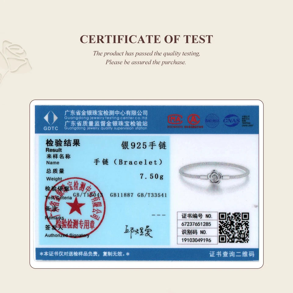 WOSTU 925 Sterling Silver Vintage Rose Flower Love Heart Bangle Bracelet Fit DIY Bracelets Women Valentine Mother's Day Gift