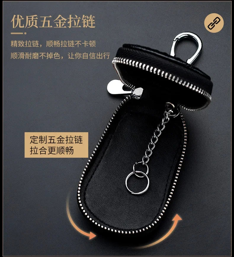 Cowhide Car Key Wallet Case Genuine Leather Crocodile Pattern Zipper Cover Mini Waist Trailer Key Bag Unisex with Metal Buckle