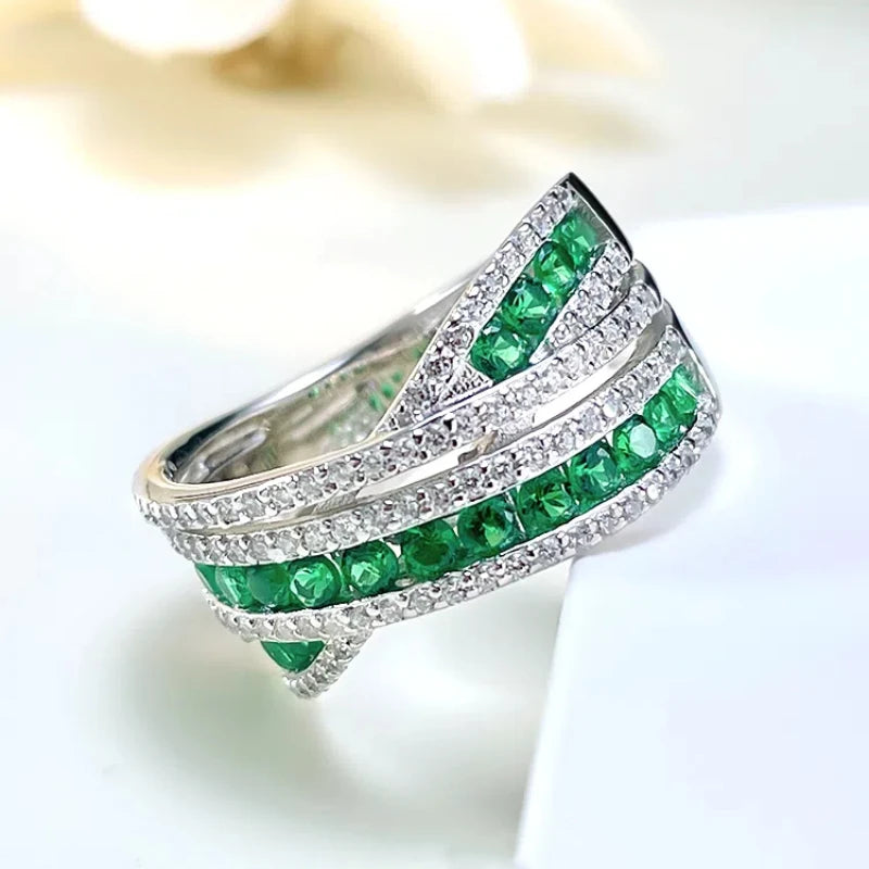 Lab Emerald Diamond Ring 100% Real 925 Sterling Silver Engagement Wedding Band Rings for Women Handmade  Bridal Jewelry