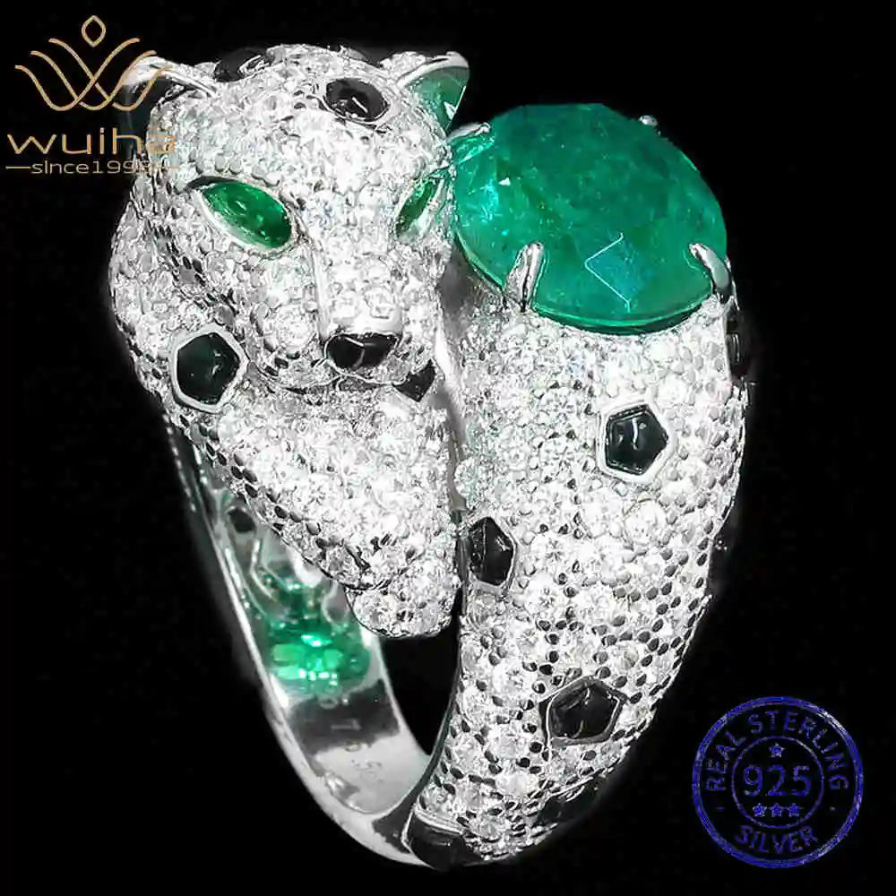 WUIHA Vintage 925 Sterling Silver Lab Sapphire Emerald High Carbon Diamonds Gemstone Wedding Band Engagement Ring Fine Jewelry