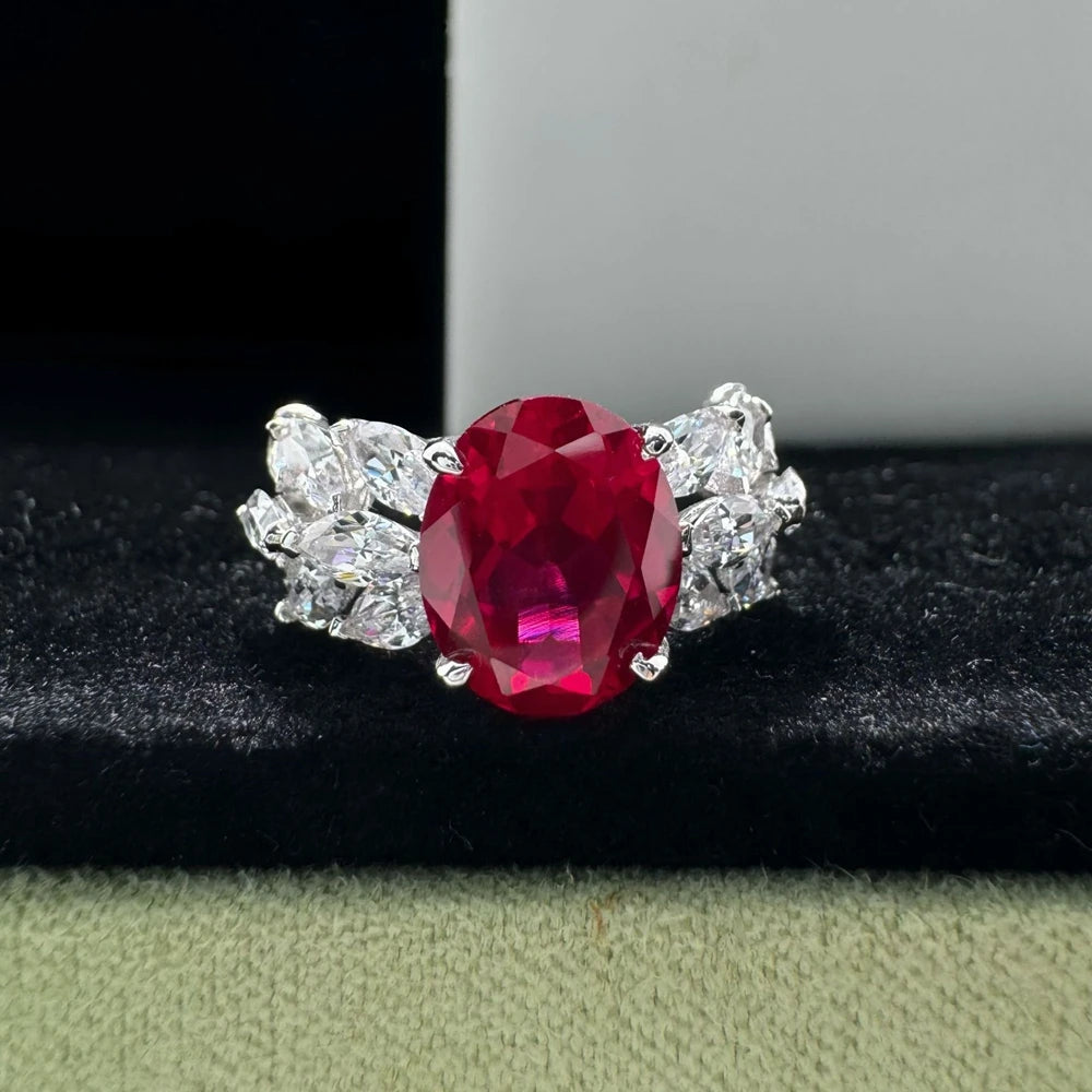 Wong Rain 925 Sterling Silver Oval Cut 3 CT Ruby High Carbon Diamond Gemstone Cocktail Party Ring for Women Fine Jewelry Gifts