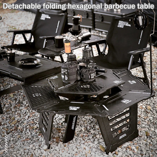Multi-Functional Camping Table Portable 6-Sided BBQ&Tea Table, Foldable&Removable Outdoor Stove Complete Set For Outdoor Cooking
