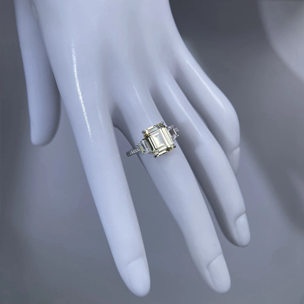 Wong Rain 925 Sterling Silver Emerald Cut 8*10 MM Aquamarine Citrine High Carbon Diamond Wedding Engagement Rings Fine Jewelry