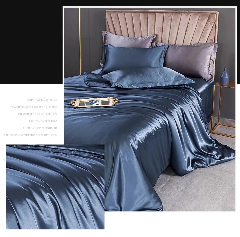 100% Pure Silk Bedding Sets High End Quilt Bed Cover Set Duvet Cover Bedsheet Pillowcases 4pcs Natural Luxury Bedcloth Sets