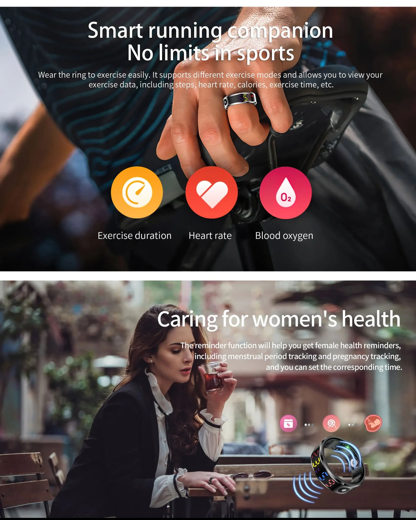 2025 Smart Ring For Men Women Heart Rate Blood Oxygen Health and Sleep Monitor Multi Sport 5ATM Waterproof Ring With LED Display
