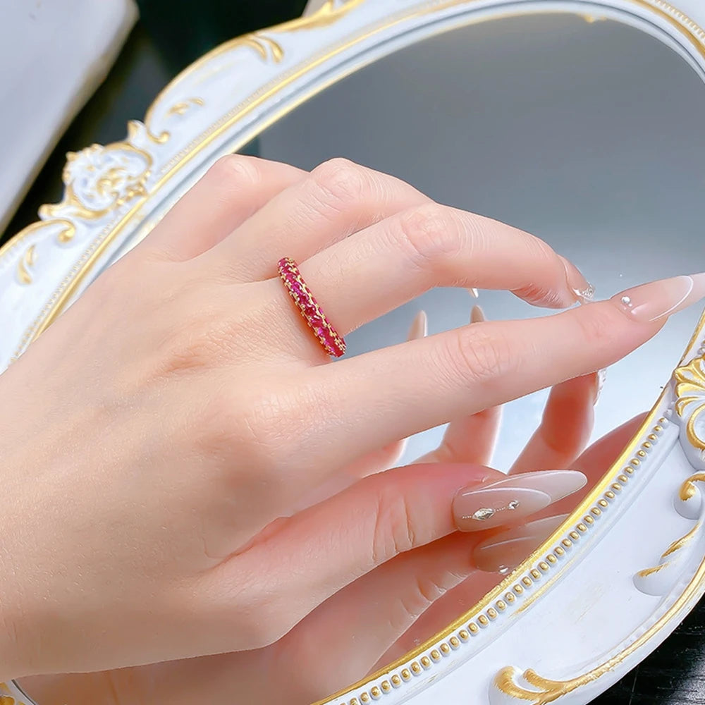 Wong Rain Vintage Solid 925 Sterling Silver Round Cut Ruby Gemstone Row Ring for Women Fine Jewelry Wedding Band Gifts Wholesale