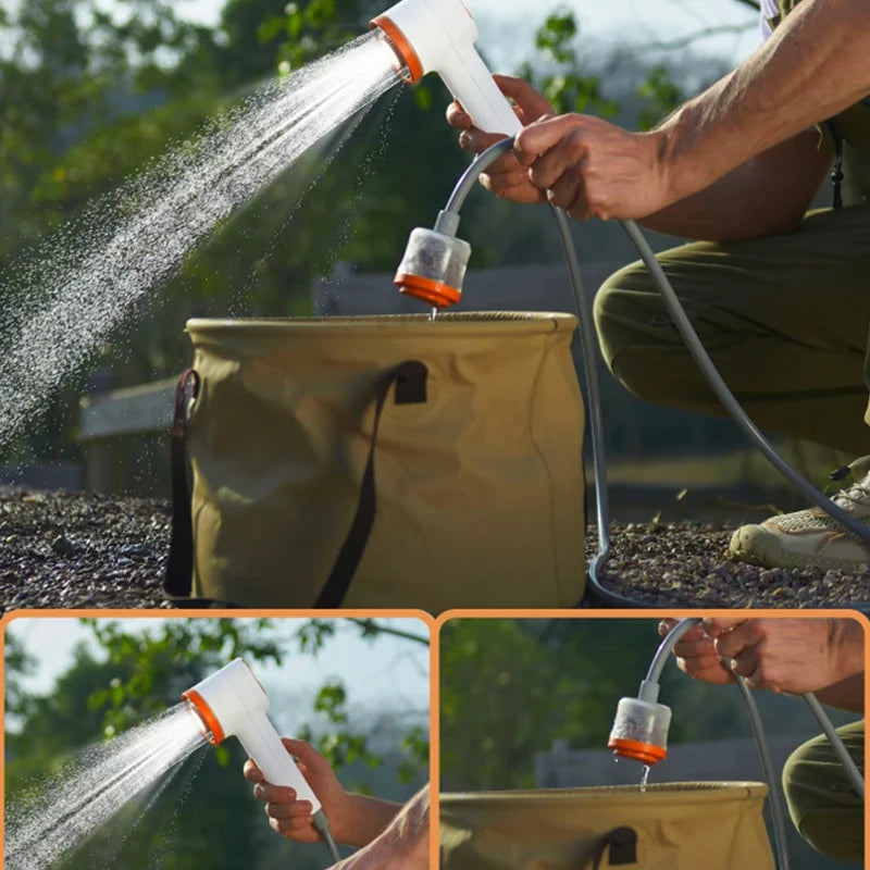 New Portable Outdoor Electric Shower with 2500mAh USB Charging Waterproof Mobile Showerhead for Camping Car Washing and Lighting
