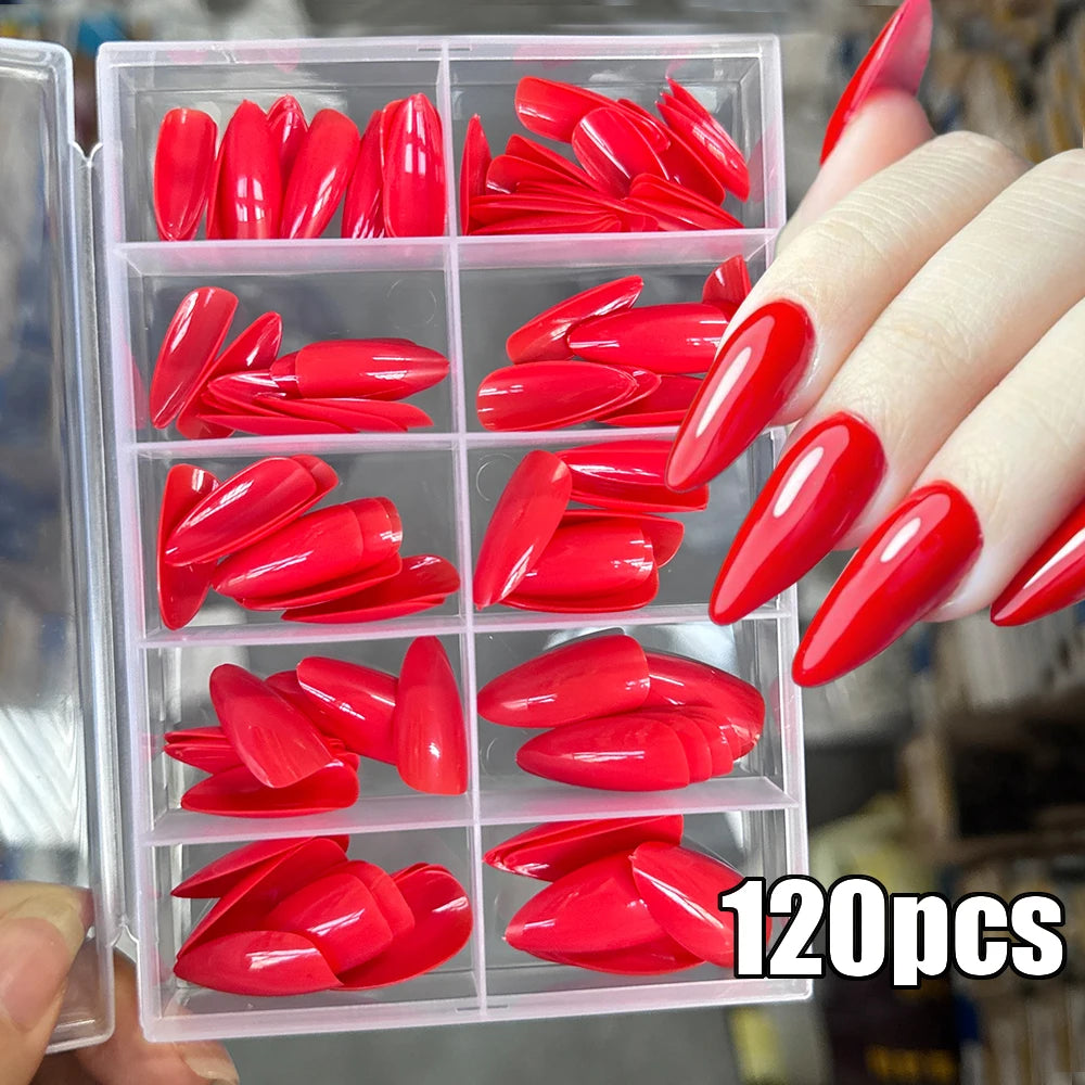 576pcs/box Colorful Long Coffin Fake Nails Glossy Soft Gel French Nail Tips Simple Press On Nail 24Grid Huge Capacity False Nail