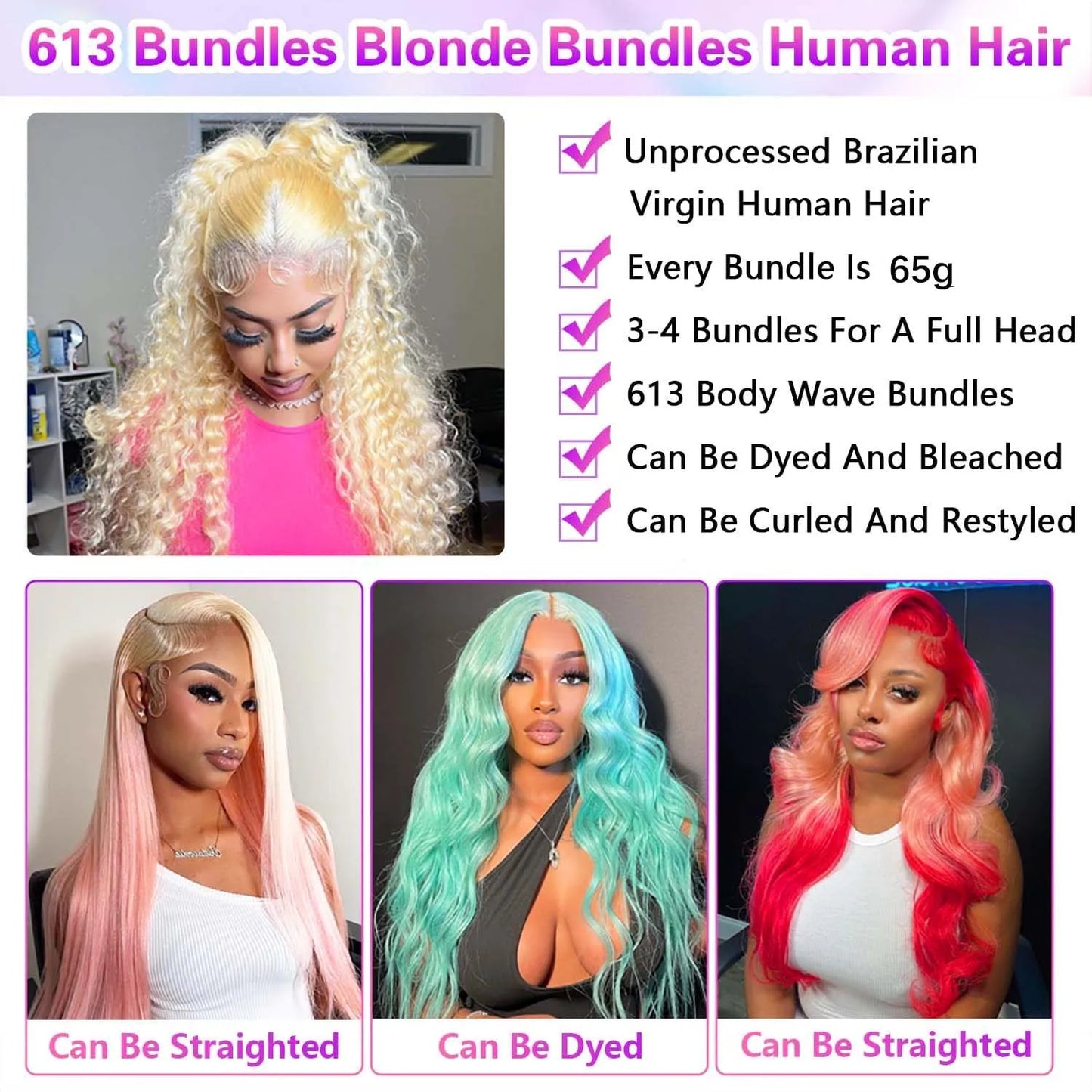 Smilegirl 12A Raw Virgin Human Hair 613 Blonde Bundles Body Wave Premium Double Weft Hair Extensions 10-30 Inch 1 3 4 Bundles for Women