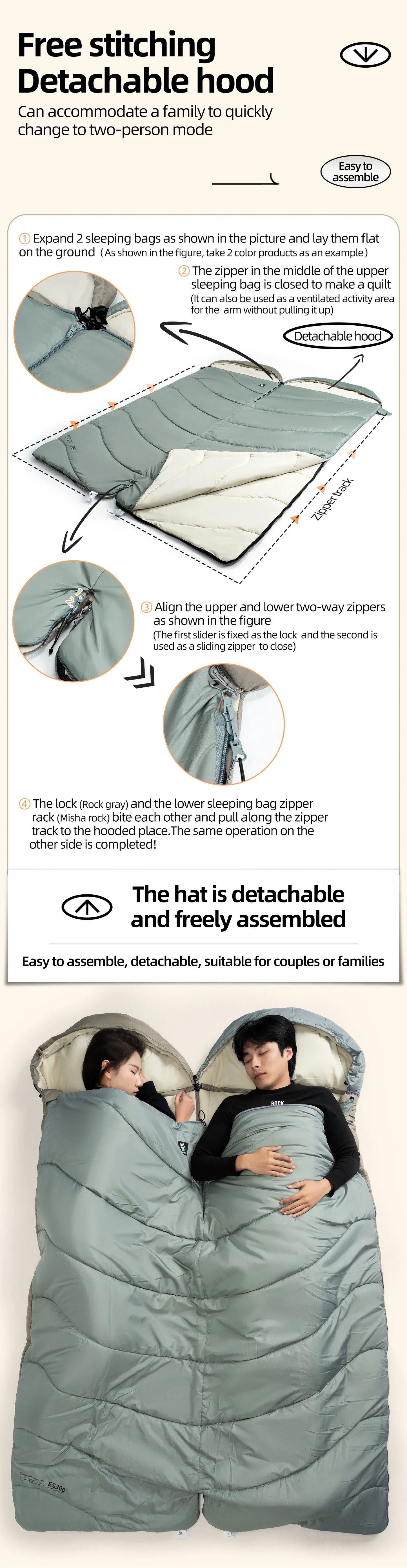 Qunature Sleeping Bag Outdoor Camping Warm Portable Household Cold-Resistant Single Person Splicing Quilt Camping Equipment