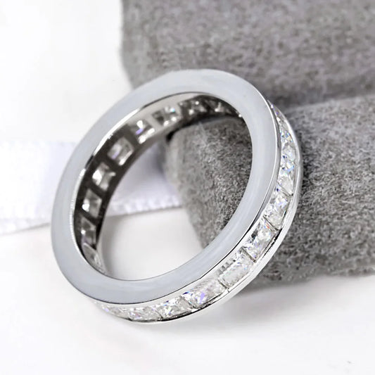 Serenity 6.6cttw Princess Cut D Color Moissanite Rings for Women Men 100% S925 Sterling Silver Plated 18K Row Rings Fine Jewelry