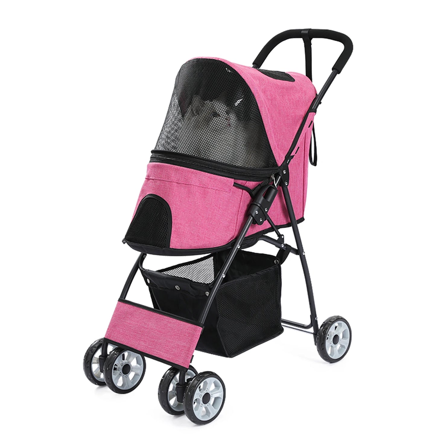 Foldable Pet Stroller 4-Wheel Dog Travel Stroller Pushchair Jogger with Storage Basket for Puppy Cat Pet Suplies Outdoor