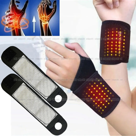1 Pair Tourmaline Self-Heating Wrist Brace Sports Protection Wrist Belt Far Infrared Magnetic Therapy Pads Pain Relief