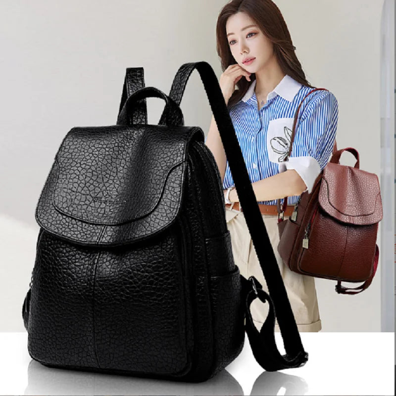 New Women's High Quality Leather Travel Backpack Fashion Luxury Large Capacity Shoulder Bags School Bag Teenagers Girls Totes