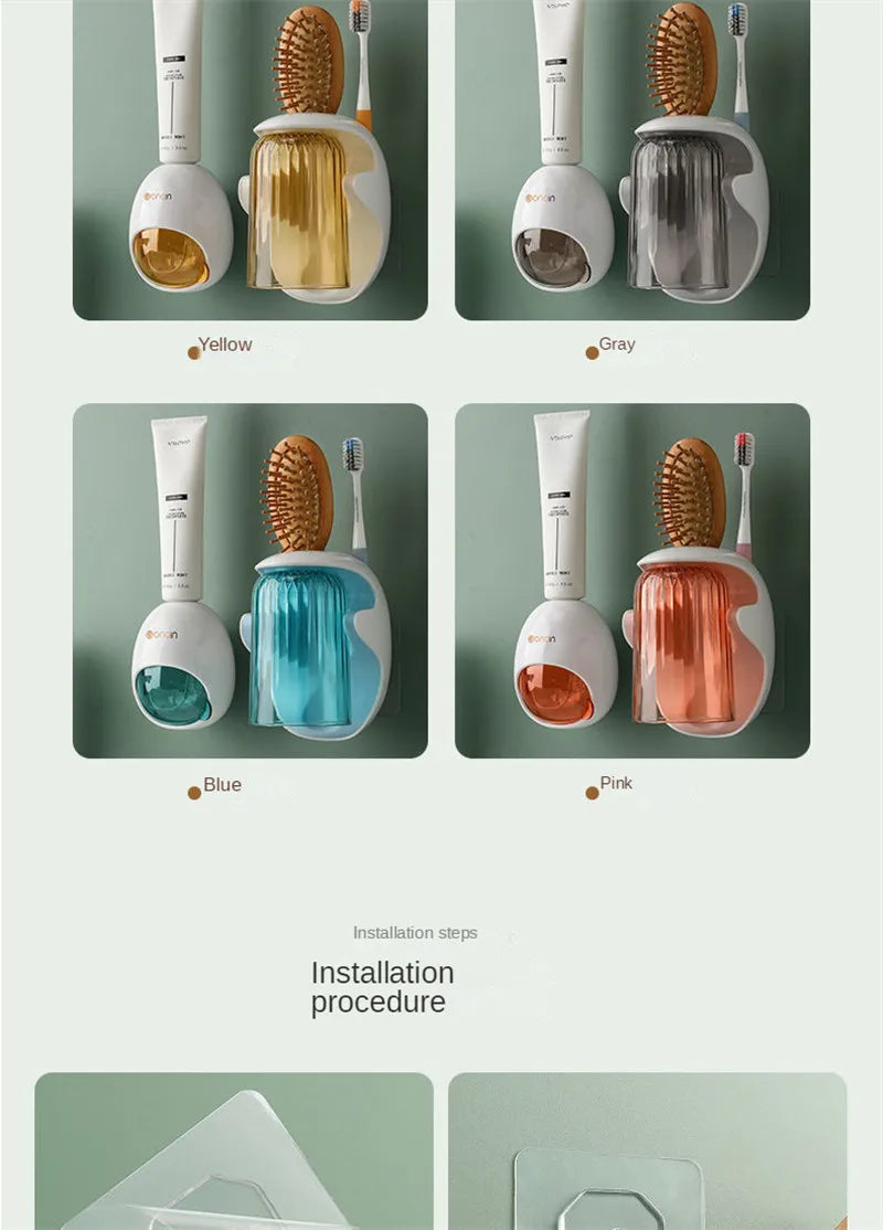 Cartoon Toothpaste Dispenser Automatic Toothpaste Squeezer New Wall-Mount Holder Toothbrush Rack Bathroom Washroom  Accessories