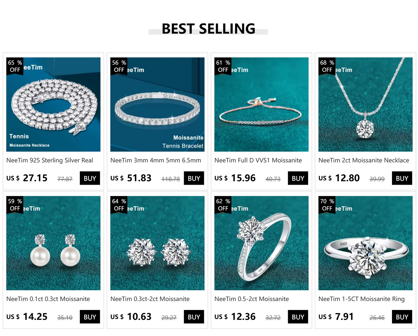 NeeTim Full 4mm Moissanite Ring for Women 5 Stones Diamond Wedding Band Bride S925 Sterling Silver with White Gold Plated Rings