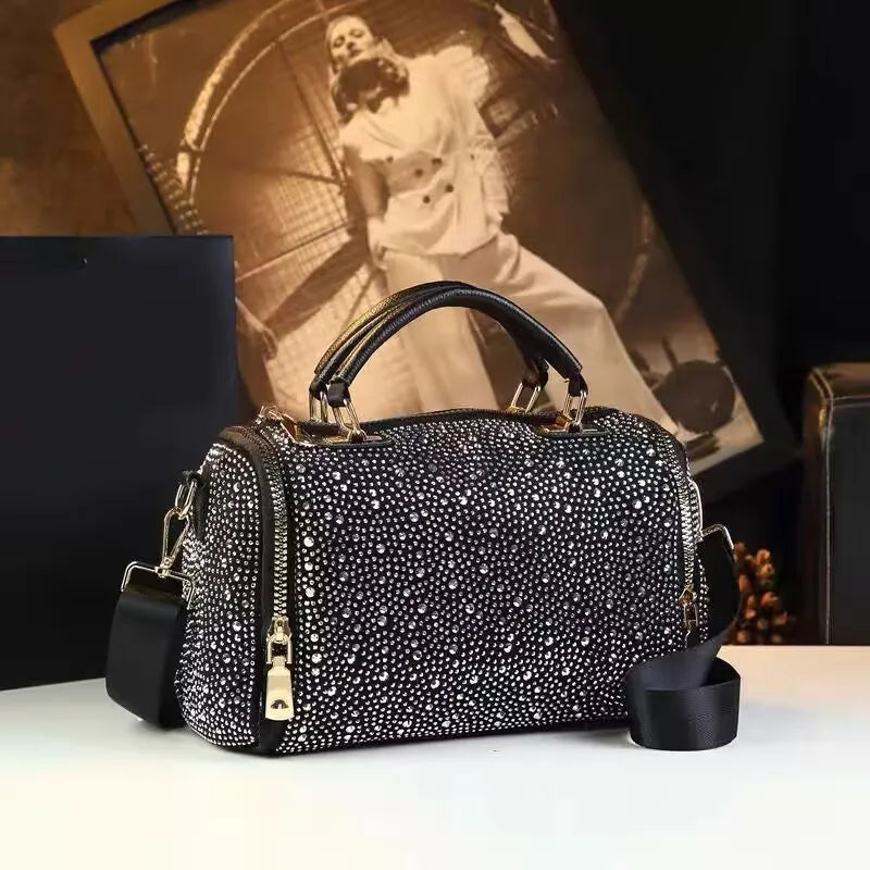 2025 Luxury Designer Women's Full Inlaid Diamond Handbag Retro Large Capacity Leopard Travel Shoulder Crossbody Bag Trendy Totes